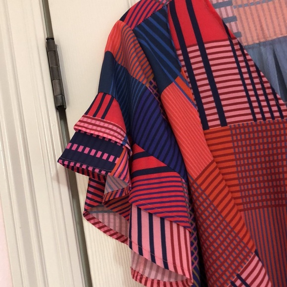 Umgee Multicolor Patchwork‎ Wrap Ruffle Sleeve Blouse Boho Small - Picture 3 of 6